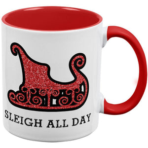 Christmas Sleigh Slay All Day Red Handle Coffee Mug