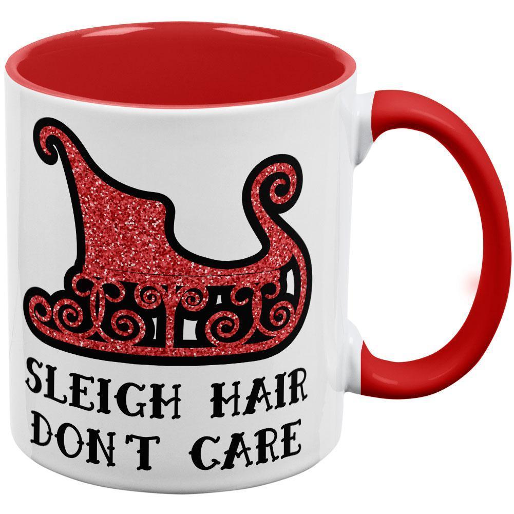 Christmas Sleigh Hair Don't Care Red Handle Coffee Mug