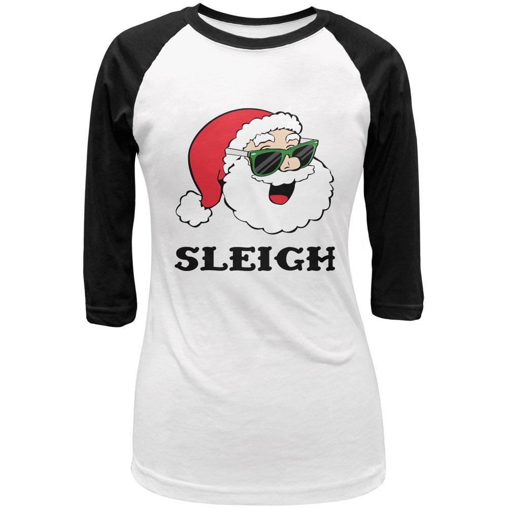 Christmas Santa Sunglasses Sleigh Slay Juniors 3/4 Sleeve Raglan T Shirt