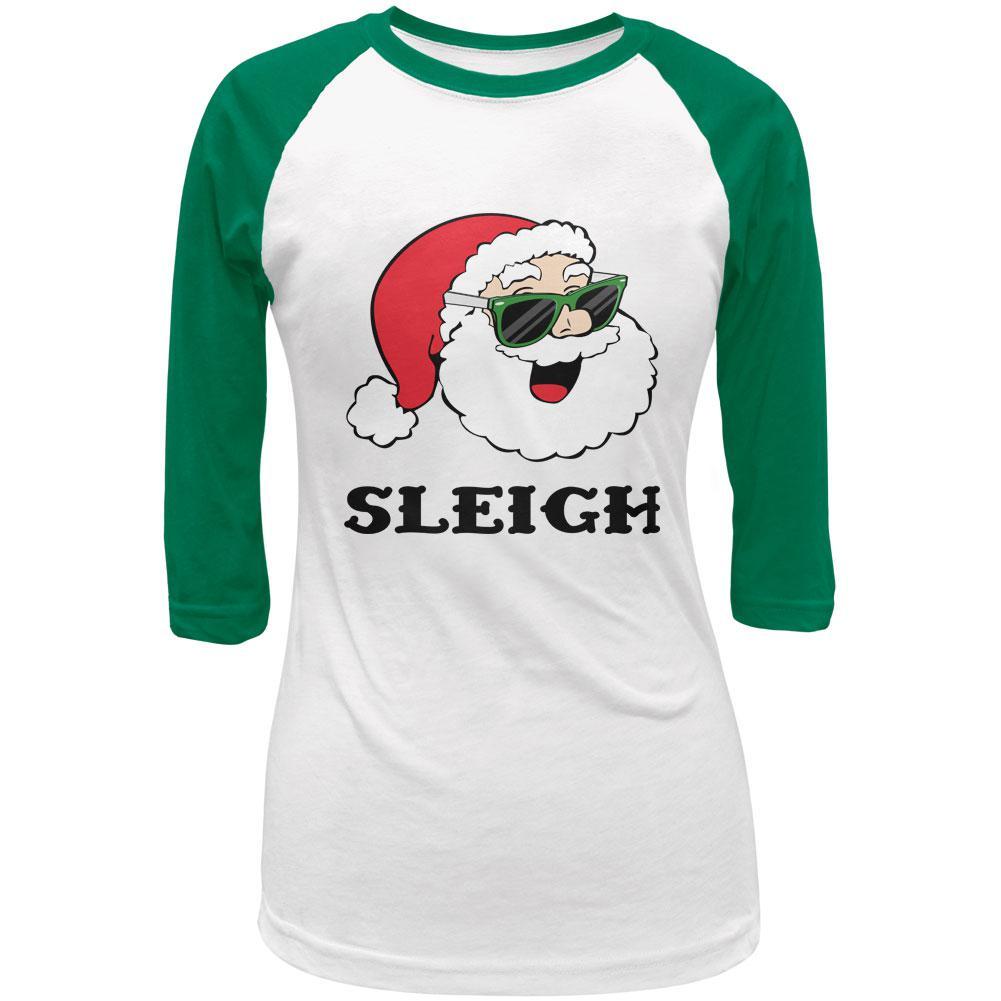 Christmas Santa Sunglasses Sleigh Slay Juniors 3/4 Sleeve Raglan T Shirt