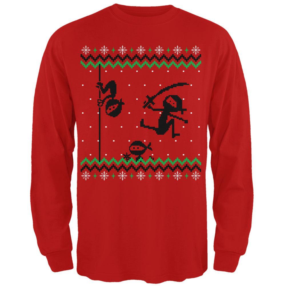 Ninja Ninjas Attack Ugly Christmas Sweater Mens Long Sleeve T Shirt