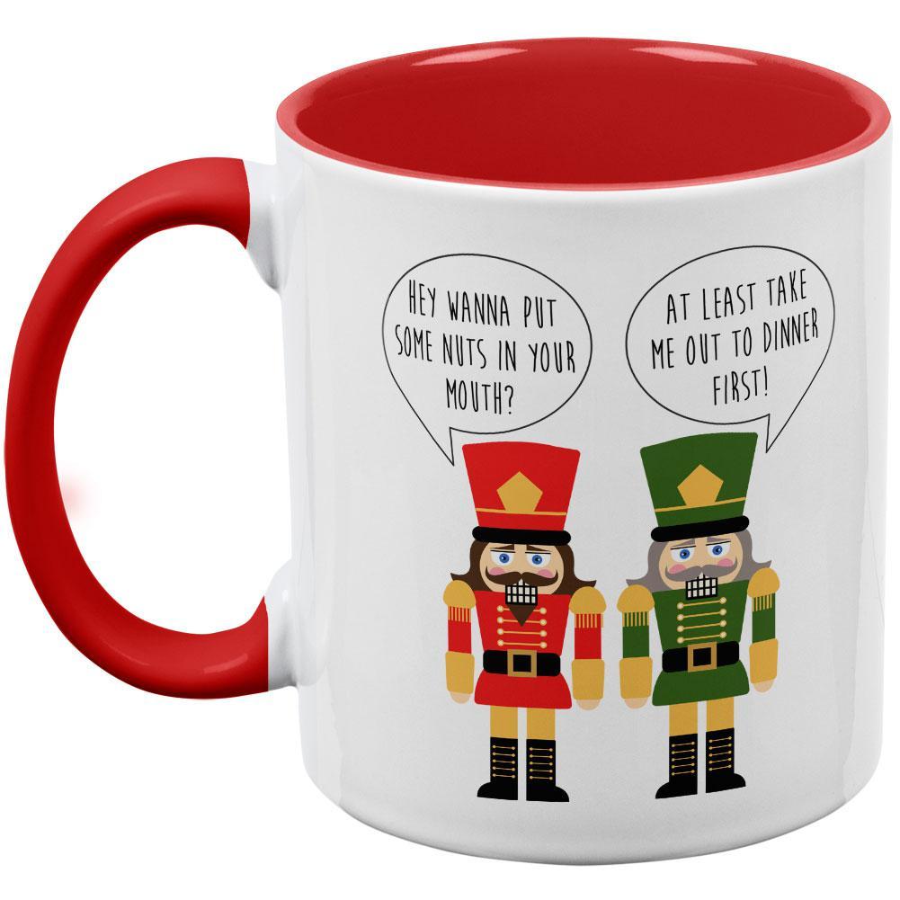 Christmas Nutcracker Nuts in Your Mouth Funny Red Handle Coffee Mug