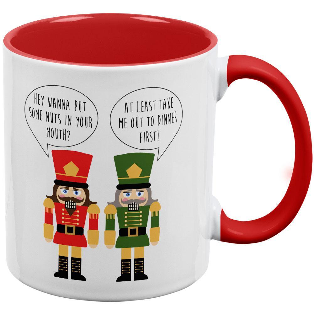 Christmas Nutcracker Nuts in Your Mouth Funny Red Handle Coffee Mug