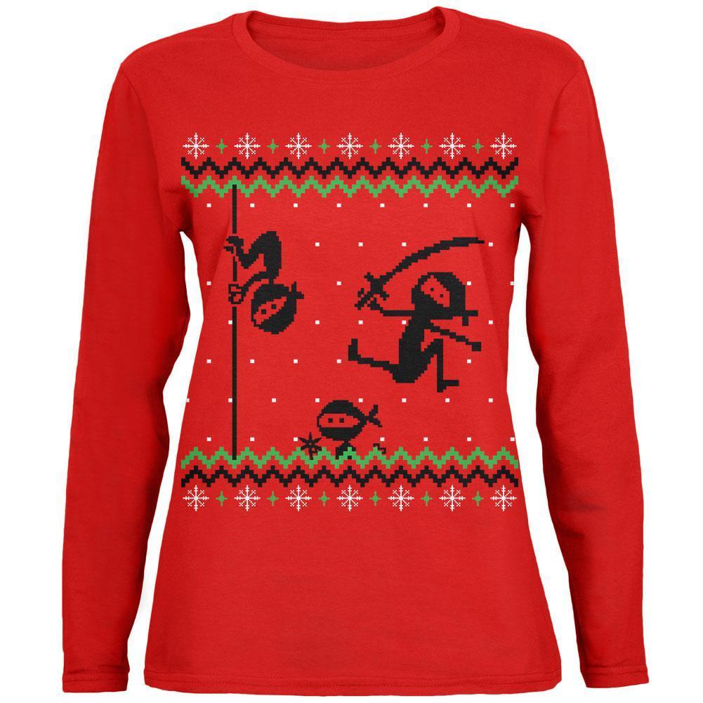 Ninja Ninjas Attack Ugly Christmas Sweater Womens Long Sleeve T Shirt
