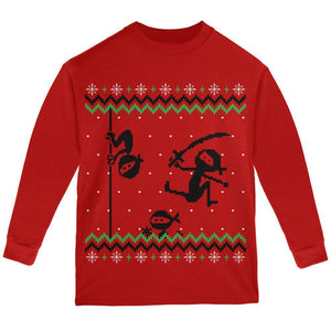 Ninja Ninjas Attack Ugly Christmas Sweater Youth Long Sleeve T Shirt
