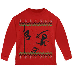 Ninja Ninjas Attack Ugly Christmas Sweater Toddler Long Sleeve T Shirt