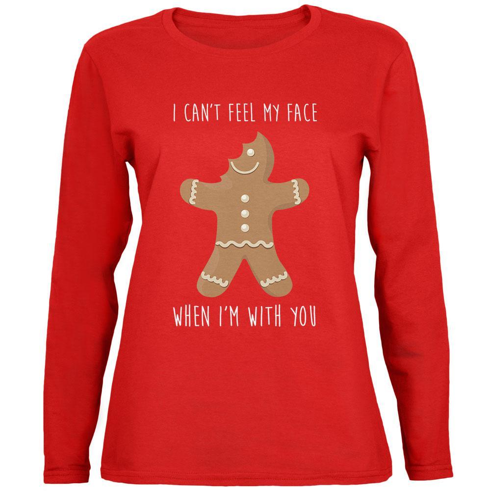 Christmas Gingerbread Man Can't Feel My Face Womens Long Sleeve T Shirt