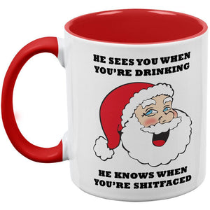 Christmas Santa He Sees You When You're Drinking Red Handle Coffee Mug