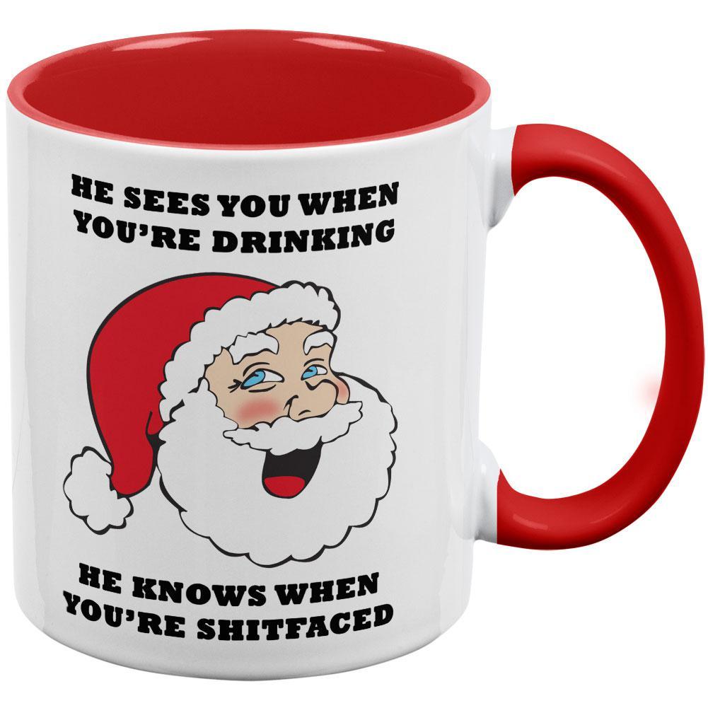 Christmas Santa He Sees You When You're Drinking Red Handle Coffee Mug