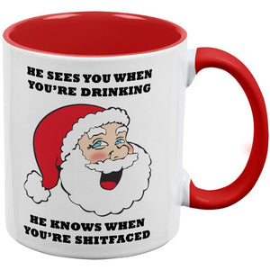 Christmas Santa He Sees You When You're Drinking Red Handle Coffee Mug