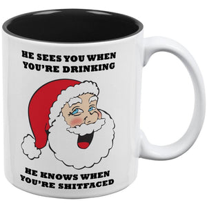 Christmas Santa He Sees You When You're Drinking All Over Coffee Mug