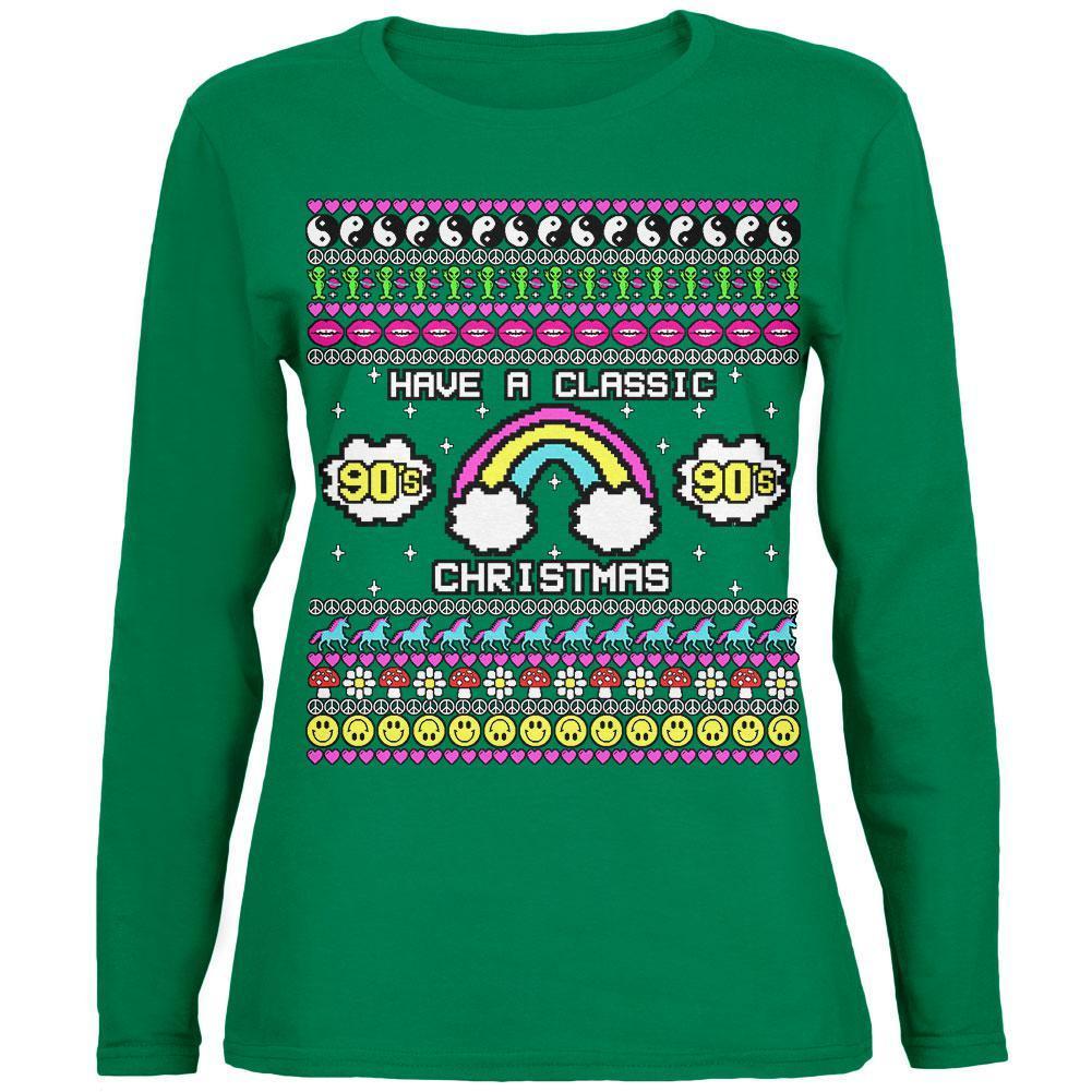 Retro 90s Nostalgia Classic Ugly Christmas Sweater Womens Long Sleeve T Shirt