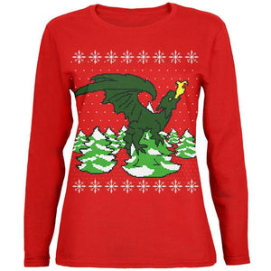 Ugly Christmas Sweater Dragon Winter Womens Long Sleeve T Shirt