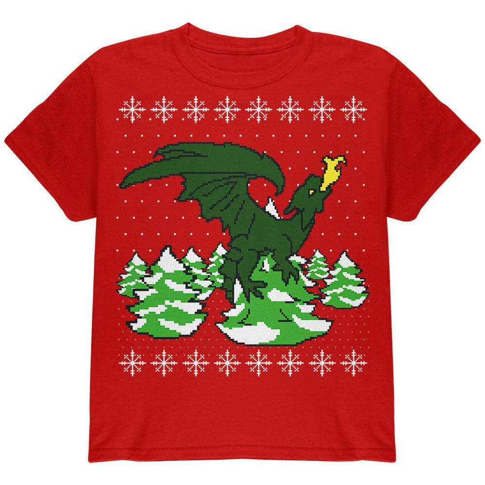 Ugly Christmas Sweater Dragon Winter Youth T Shirt