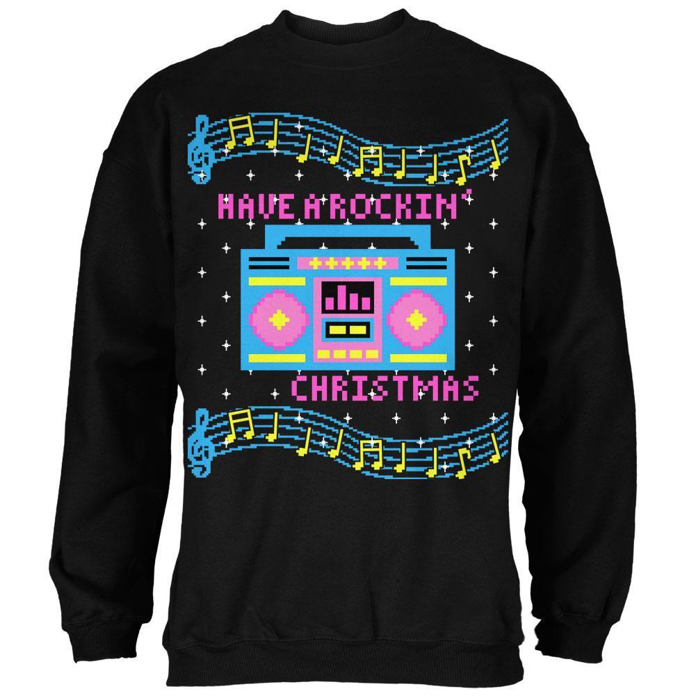 Retro Boombox Music Have a Rockin' Ugly Christmas Sweater Mens Sweatshirt