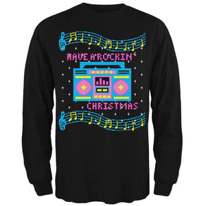 Retro Boombox Music Have a Rockin' Ugly Christmas Sweater Mens Long Sleeve T Shirt