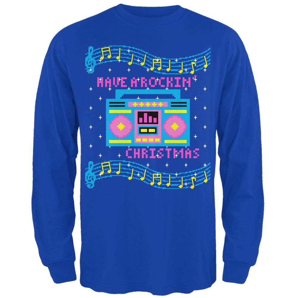 Retro Boombox Music Have a Rockin' Ugly Christmas Sweater Mens Long Sleeve T Shirt