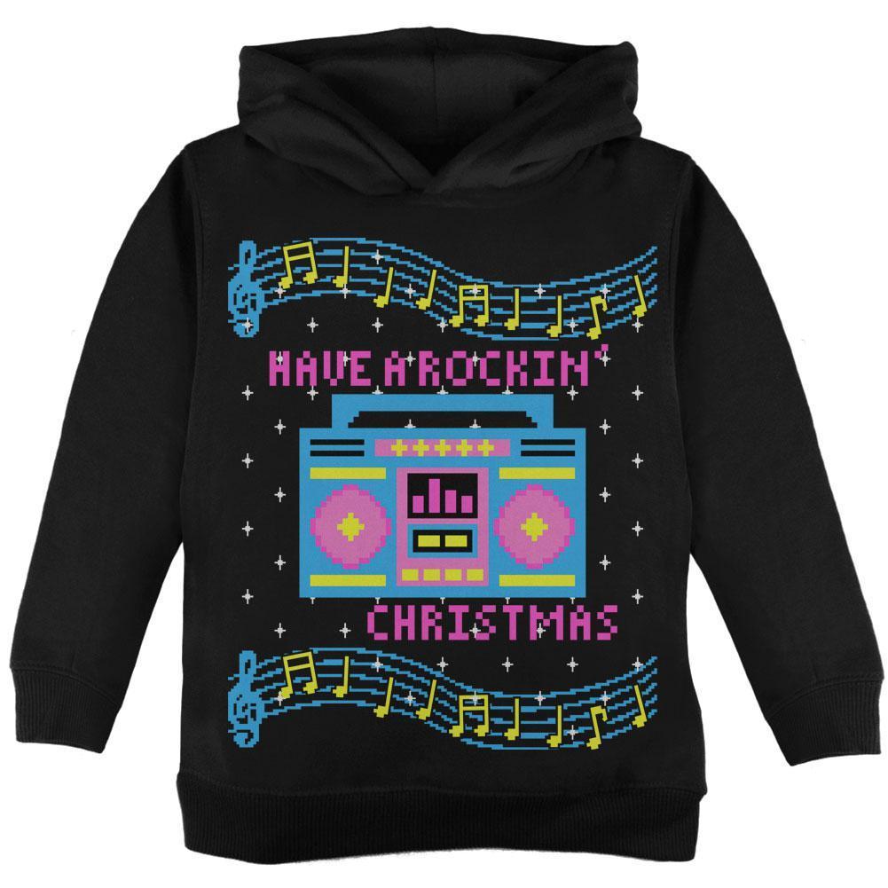 Retro Boombox Music Have a Rockin' Ugly Christmas Sweater Toddler Hoodie