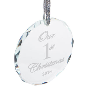 Our First 1st Christmas 2018 Etched Round Crystal Ornament