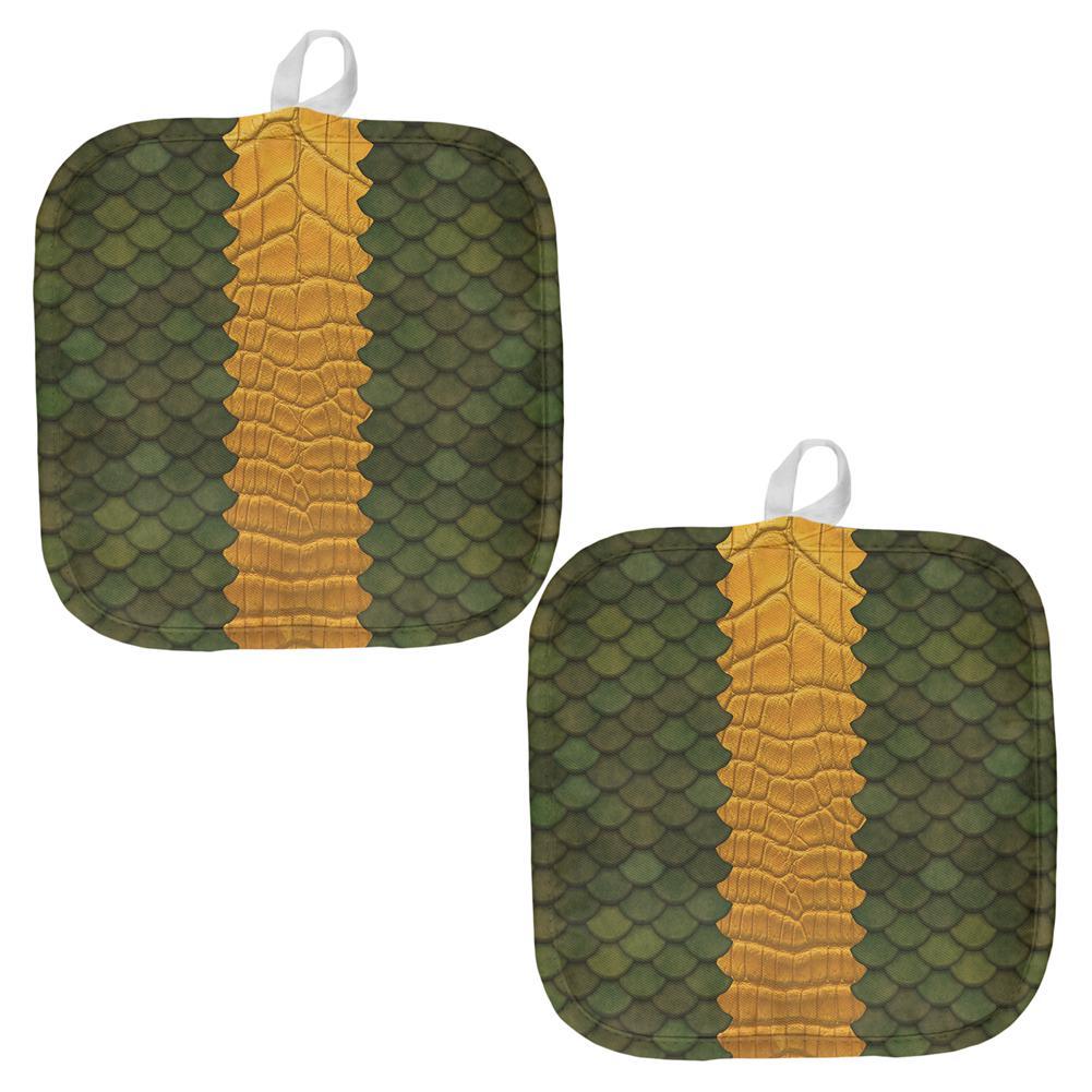 Halloween Green Dragon All Over Pot Holder (Set of 2)
