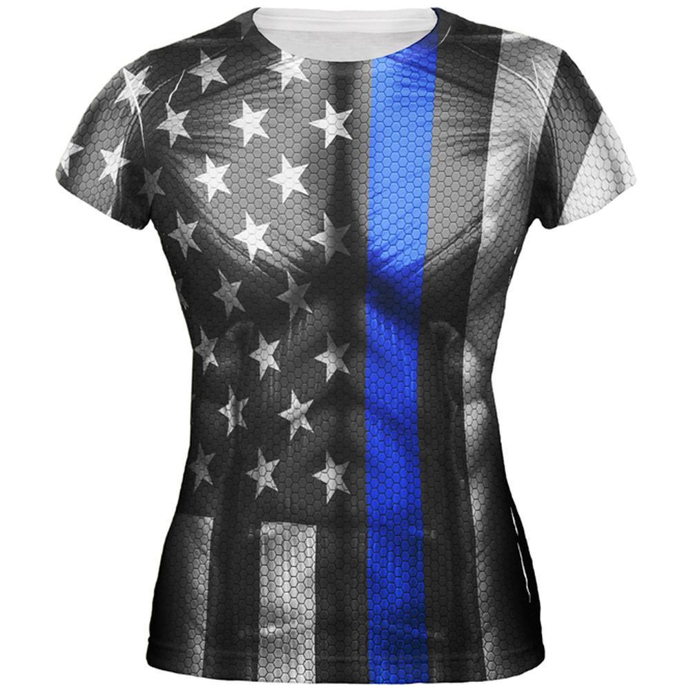 Halloween Thin Blue Line Superhero Costume All Over Juniors T Shirt