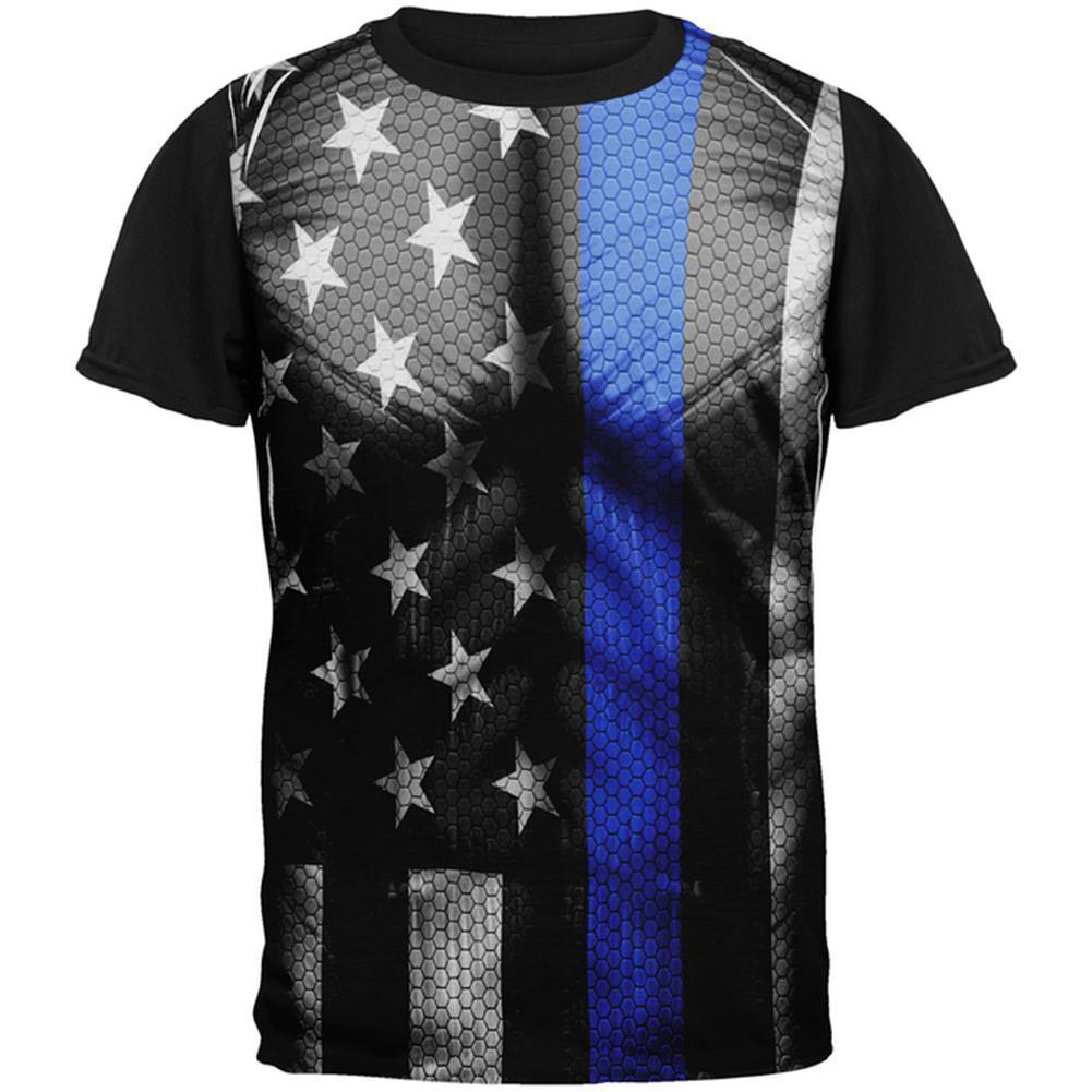 Halloween Thin Blue Line Superhero Costume All Over Mens Black Back T Shirt
