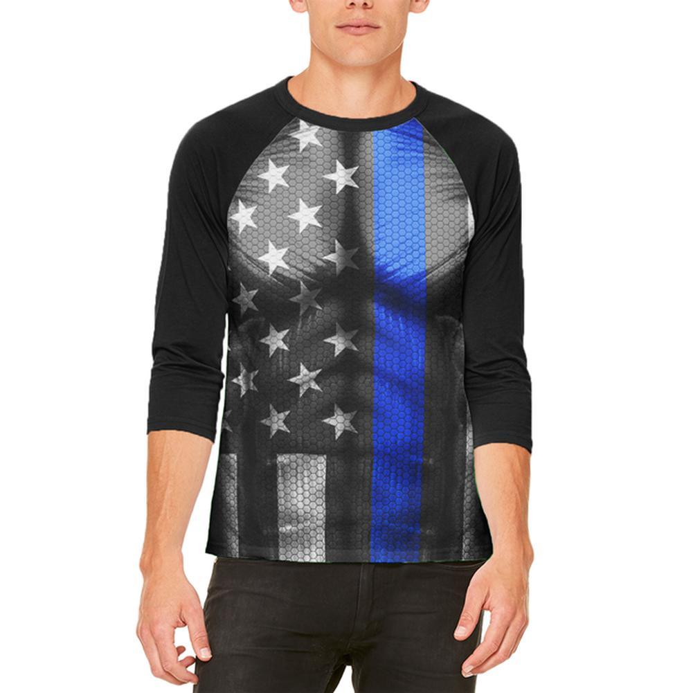 Halloween Thin Blue Line Superhero Costume Mens Raglan T Shirt