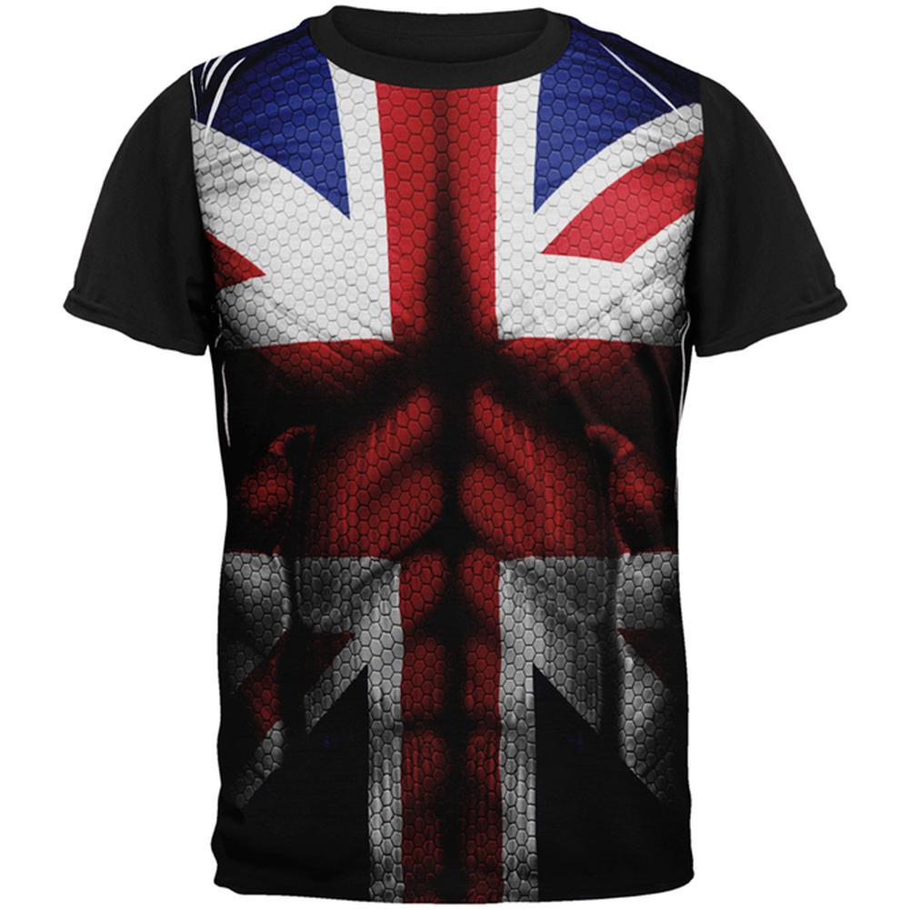 Halloween Union Jack British Flag Superhero Costume All Over Mens Black Back T Shirt