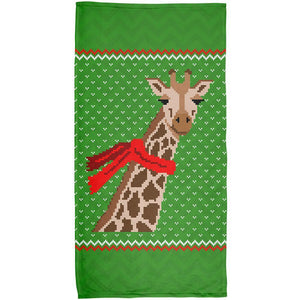 Ugly Christmas Sweater Big Giraffe Scarf All Over Beach Towel