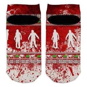 Ugly Christmas Sweater Bloody Zombie Attack Survivor All Over Adult Ankle Socks