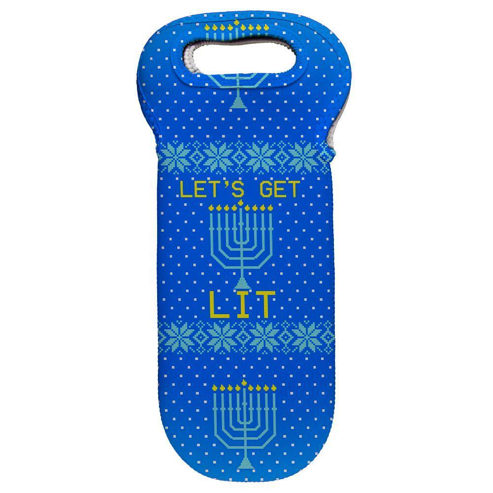 Ugly Christmas Sweater Let's Get Lit Menorah Hanukkah Wine Tote Bag