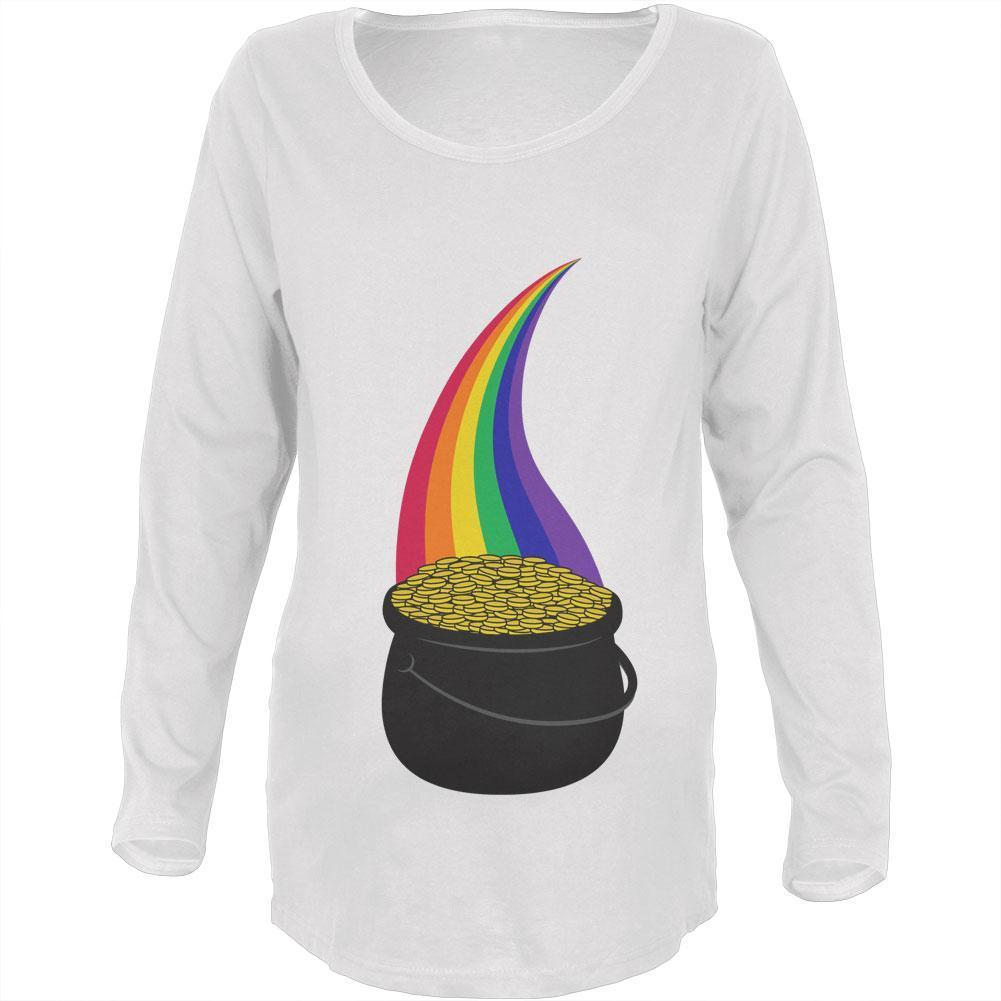 Halloween Pot of Gold Rainbow Costume Pregnant Maternity Soft Long Sleeve T Shirt