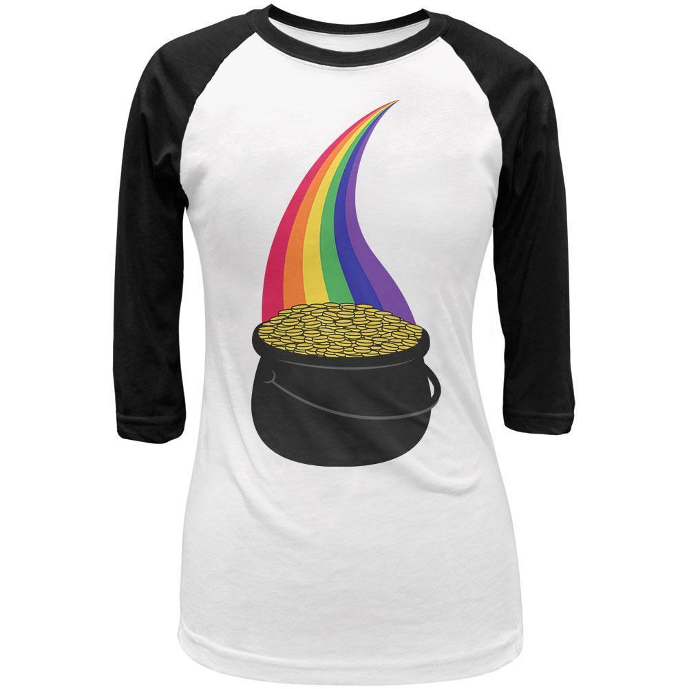 Halloween Pot of Gold Rainbow Costume Juniors 3/4 Sleeve Raglan T Shirt