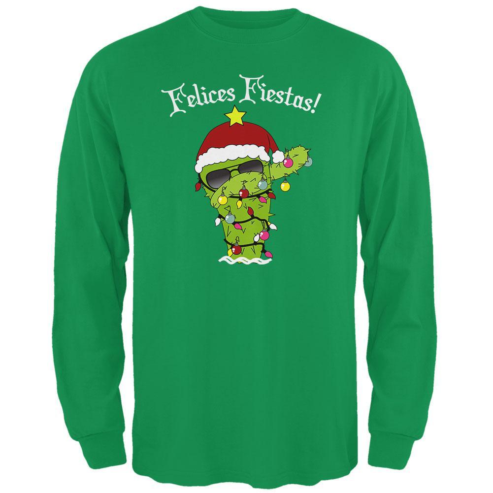 Christmas Dabbing Cactus Felices Fiestas Happy Holidays Mens Long Sleeve T Shirt