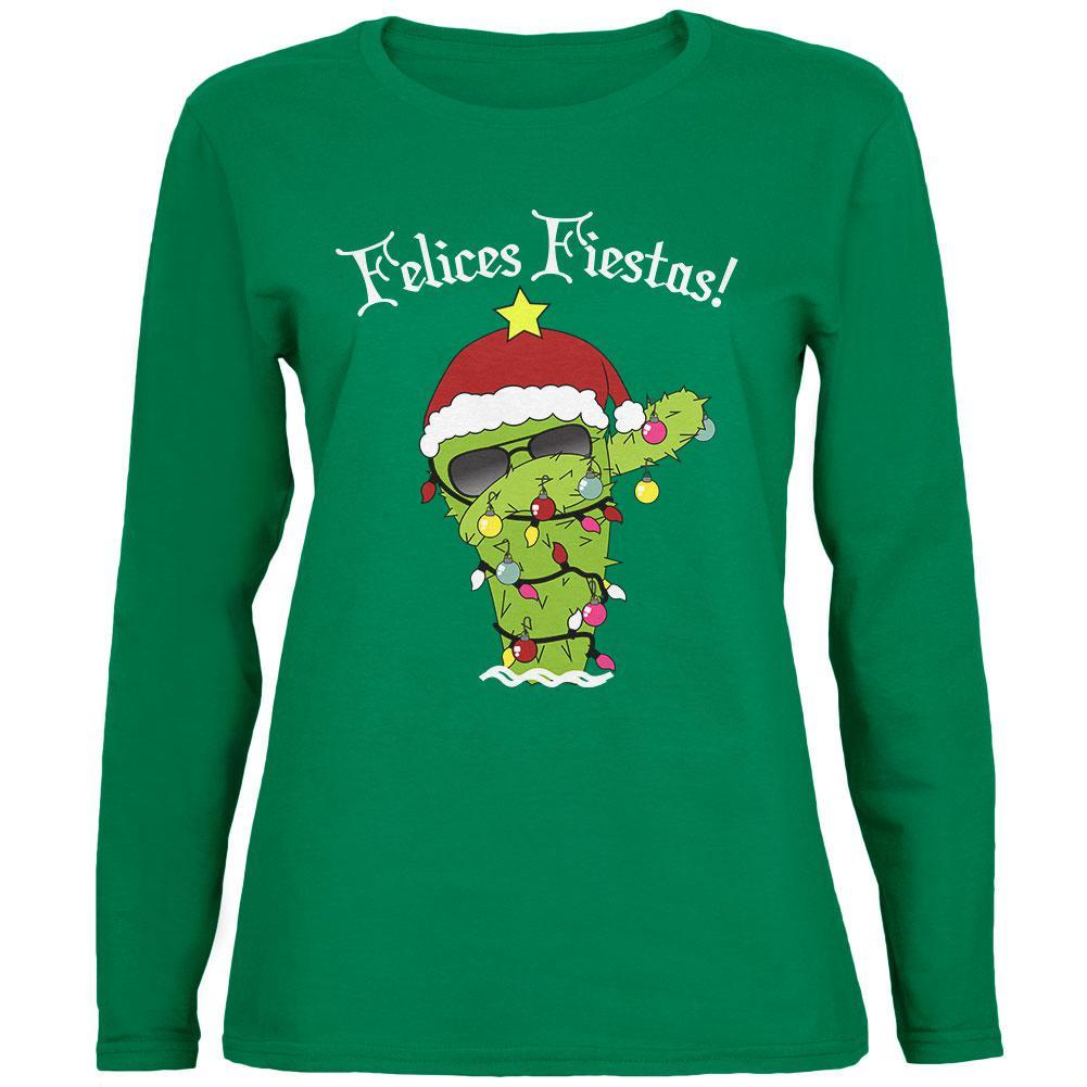 Christmas Dabbing Cactus Felices Fiestas Happy Holidays Womens Long Sleeve T Shirt