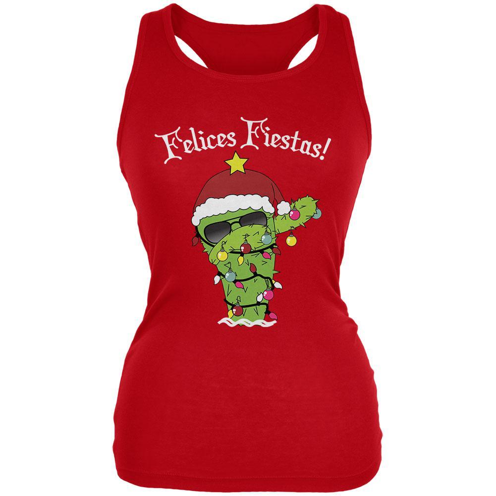 Christmas Dabbing Cactus Felices Fiestas Happy Holidays Juniors Soft Tank Top
