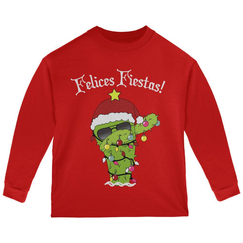 Christmas Dabbing Cactus Felices Fiestas Happy Holidays Toddler Long Sleeve T Shirt
