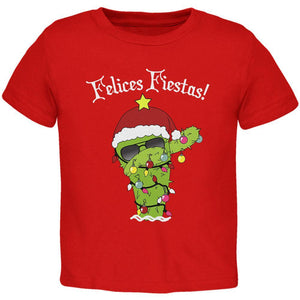 Christmas Dabbing Cactus Felices Fiestas Happy Holidays Toddler T Shirt