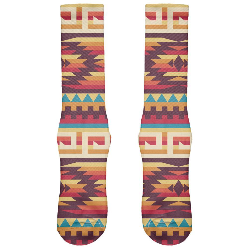 Native American Pattern Red All Over Crew Socks