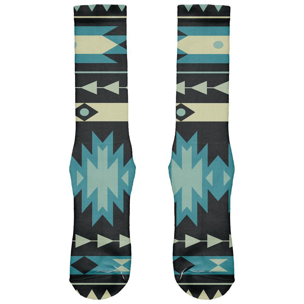 Native American Pattern Blue All Over Crew Socks