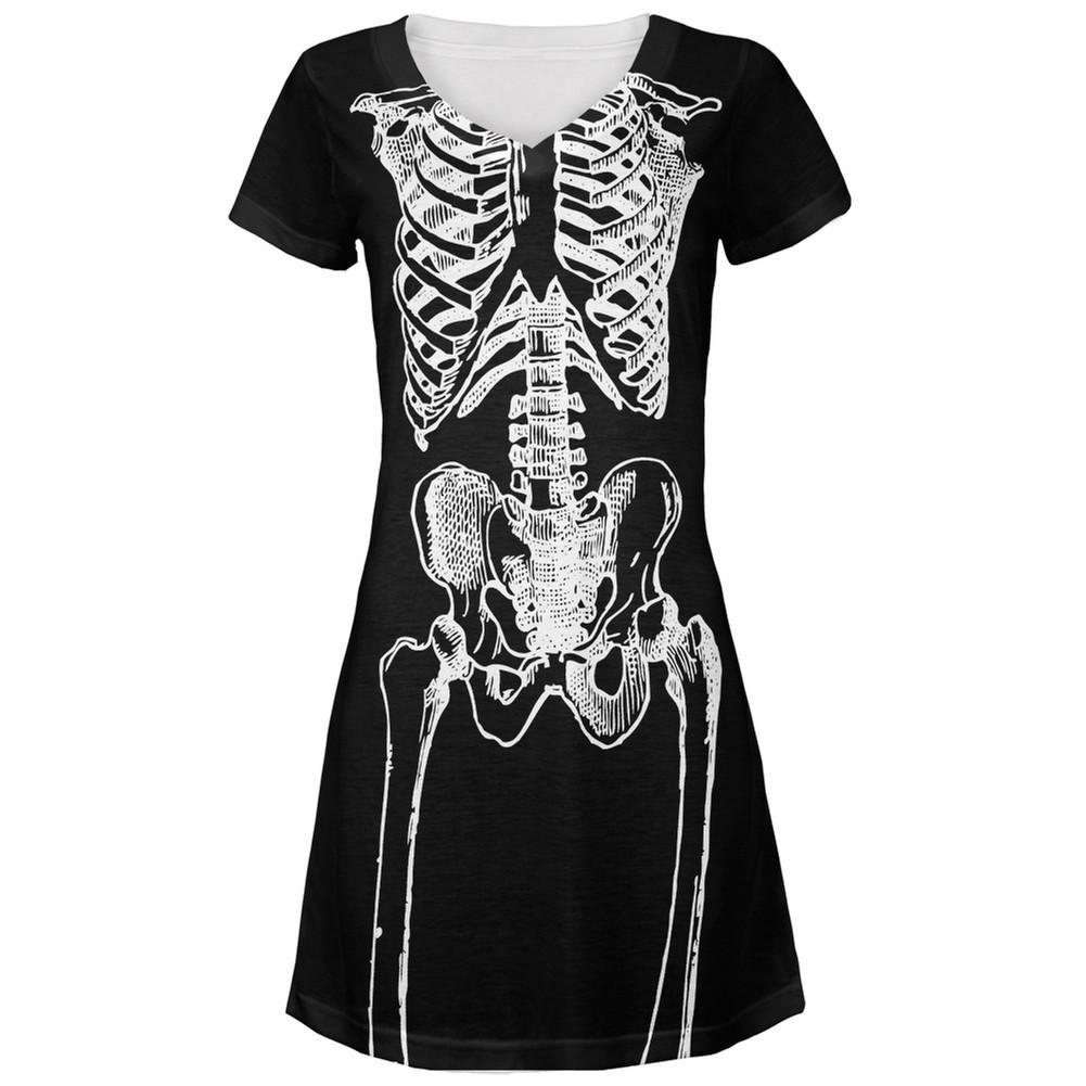 Halloween White Skeleton All Over Costume Juniors V-Neck Dress