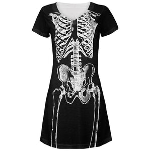 Halloween White Skeleton All Over Costume Juniors V-Neck Dress