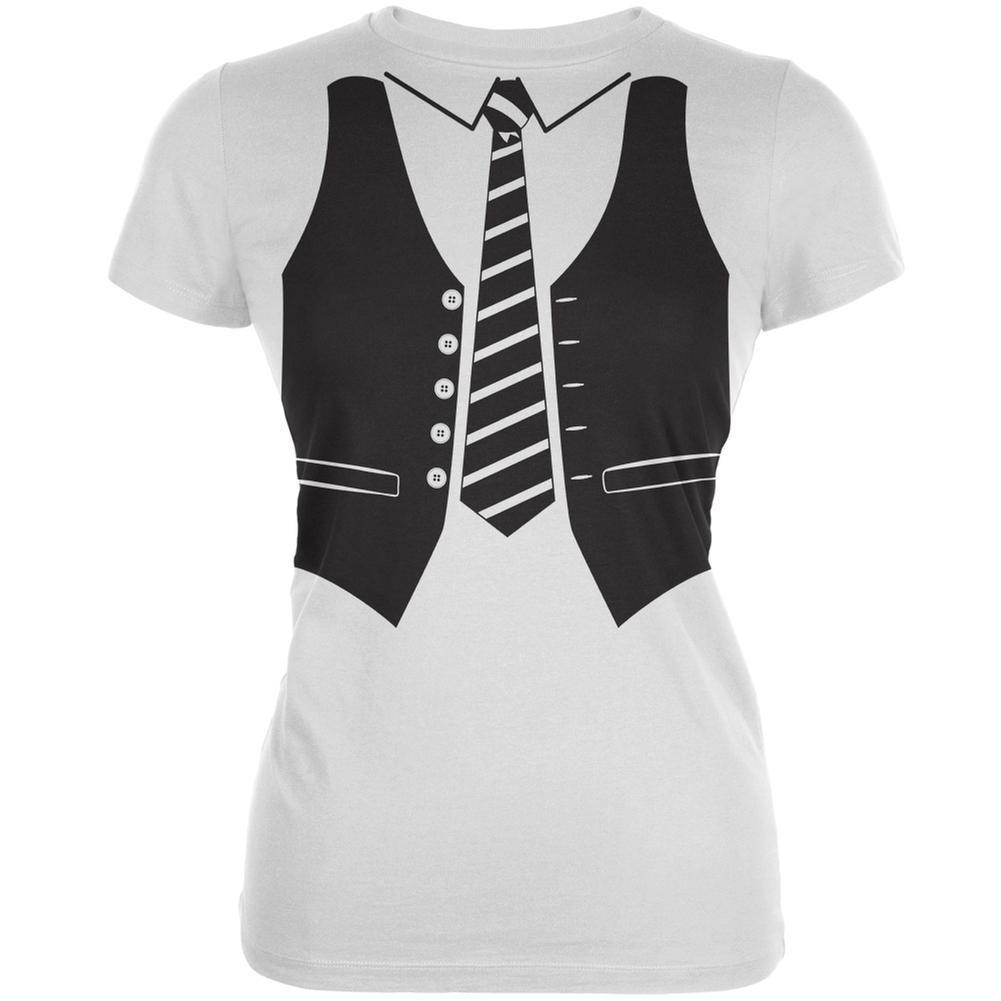 Vest Costume White Juniors Soft T-Shirt
