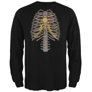 Halloween Steampunk Mechanical Skeleton Costume Black Adult Long Sleeve T-Shirt