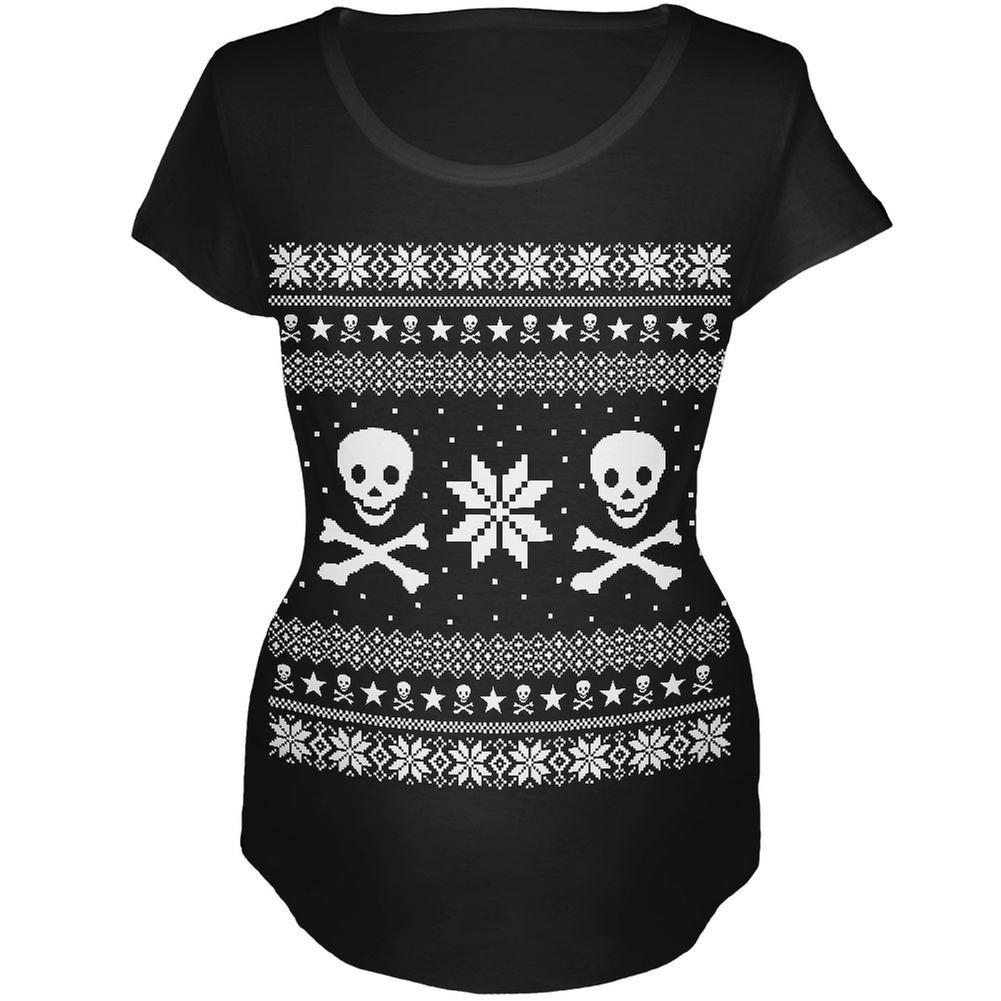 Skull & Crossbones Ugly Christmas Sweater Black Maternity Soft T-Shirt