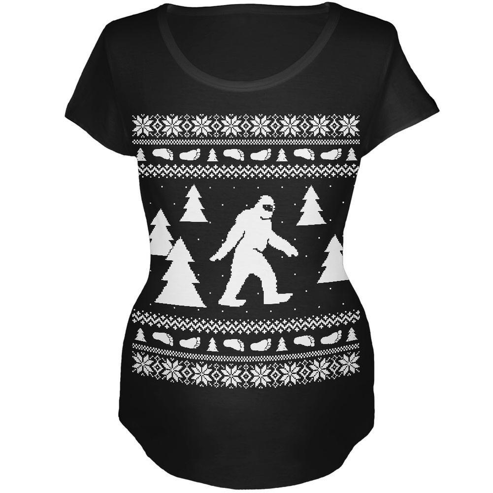Sasquatch Ugly Christmas Sweater Black Maternity Soft T-Shirt