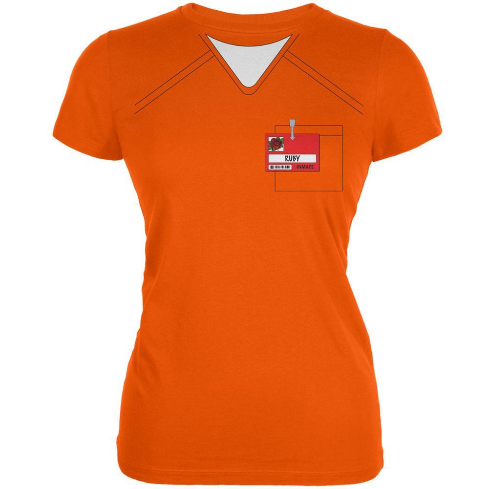 Halloween Prisoner Uniform Costume Ruby Rose Inmate Orange Juniors Soft T-Shirt