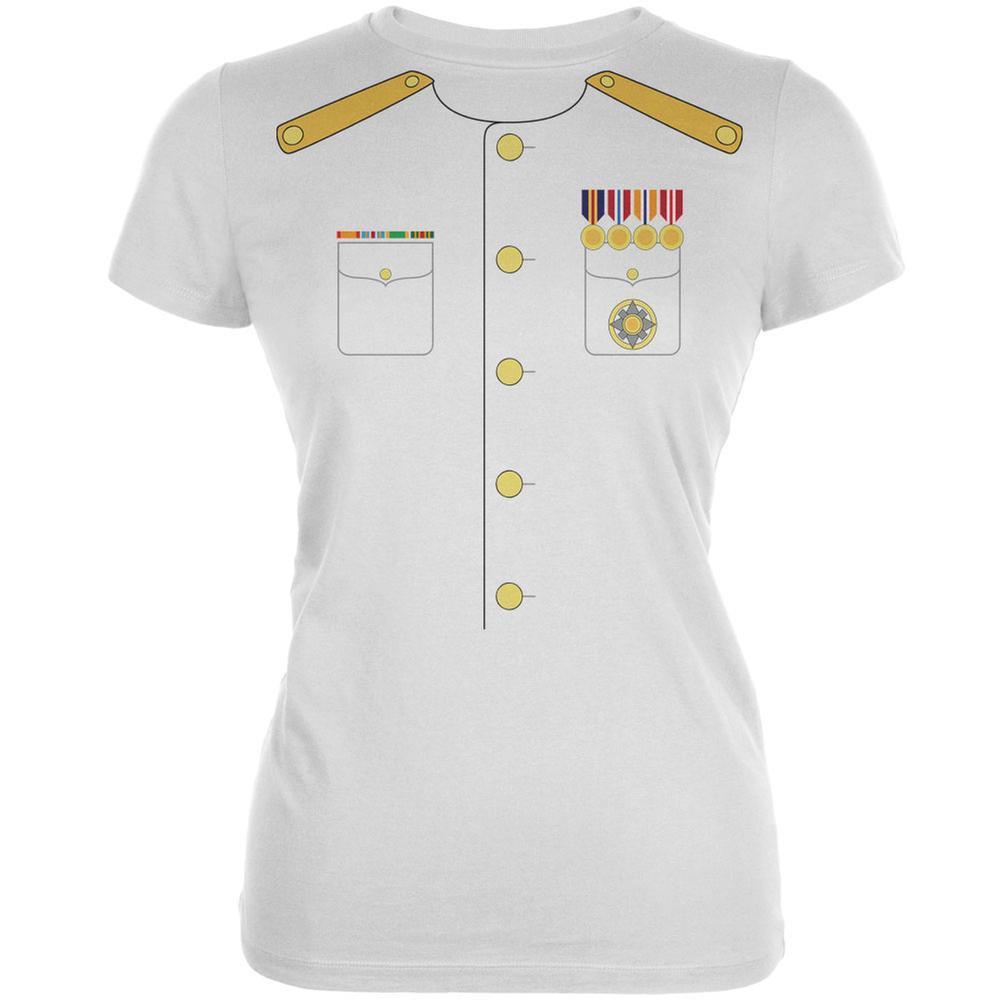 Halloween Navy Admiral Costume White Juniors Soft T-Shirt