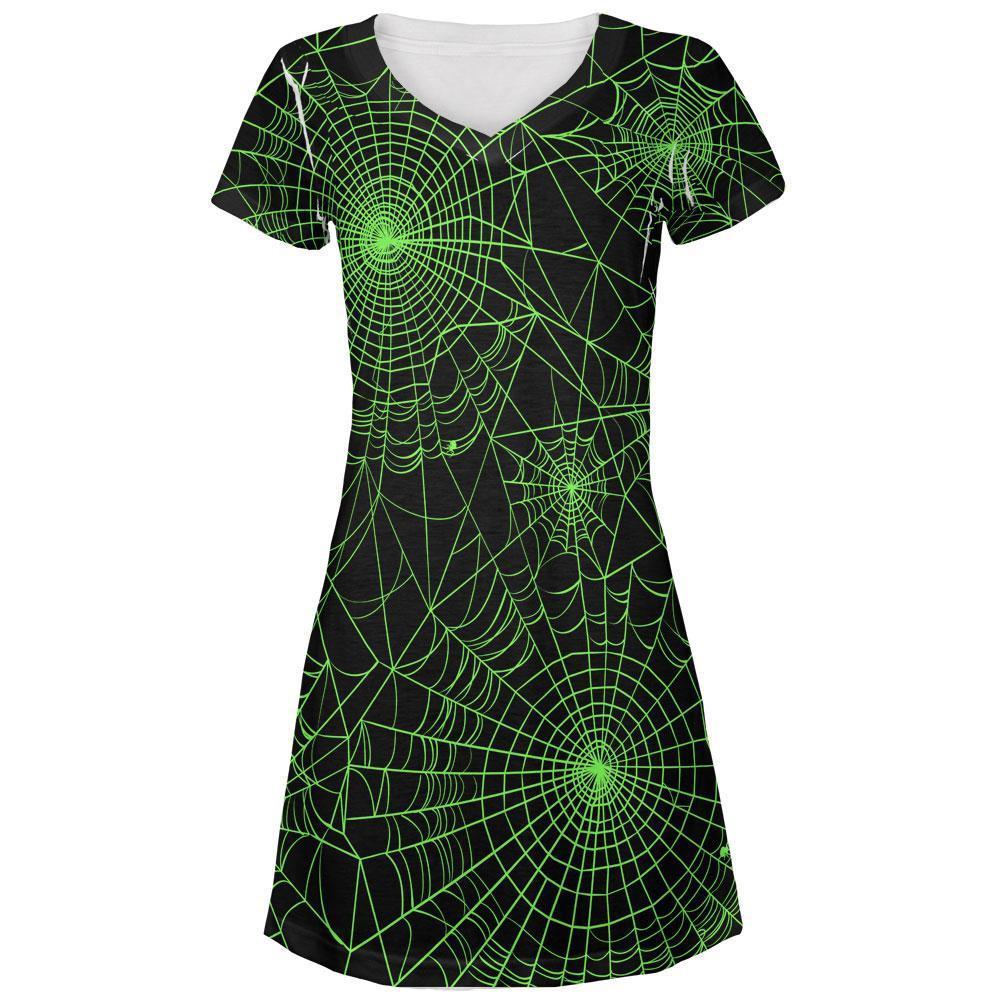 Halloween Spider Webs All Over Juniors V-Neck Dress
