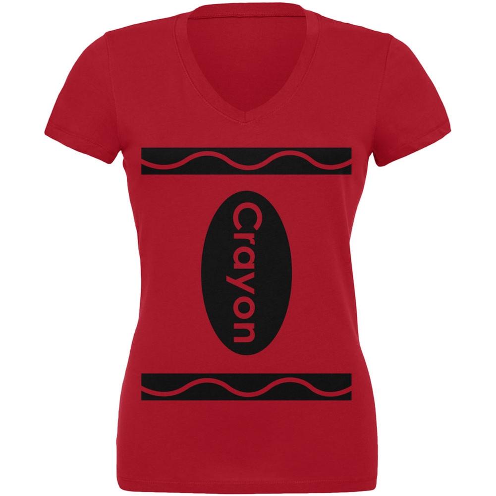 Halloween Crayon Costume Red Juniors V-Neck T-Shirt